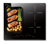 Karinear Plaque à induction 4 feux avec zone flexible, plaque de induction encastrable 60 cm, écran tactile, verrouillage de sécurité, 7200 W, zone combinée, fonction Boost, minuterie