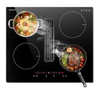 Karinear Plaque à induction avec hotte aspirante, plaque de cuisson indépendante, champ à induction 7200W avec aspiration 145W, Booster, Minuterie, Pause, Commande tactile, 220-240V, Sans prise