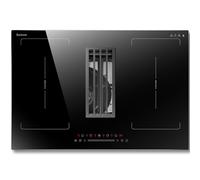 Karinear Plaque Induction 4 Feux avec Hotte Intégrée de 135W, Table de Cuisson Induction Encastrable 77CM, Double Zone Flexible, Fonction Boost, Verrouillage de Sécurité, 6400W, 220V