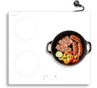 Karinear Plaque Induction Blanche 3 Feux, Plaque à Induction avec Prise, Table de Cuisson Induction Encastrable 59CM, Commande Tactile, Boost, Verrou de Sécurité, Minuterie, 3500W, 220V