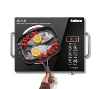 Karinear Plaque Vitrocéramique 1 Feu Portable avec Poignée, Plaque Electrique Camping, 650℃ Max, Plaque de Cuisson 1 Feu with Prise VDE, Sécurité Enfant, Indicateur de Chaleur Résiduelle, 220-240V