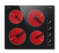 Karinear Plaque Vitrocéramique 4 Feux avec Bouton | Plaque de Cuisson 4 Feux Encastrable 60CM, Bouton Rotatifs, 9 Niveaux, Minuterie, Pause, Sécurité Enfants, 6000W, 220V