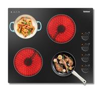 Karinear Plaque Vitrocéramique 4 Feux, Plaque de Cuisson Vitrocéramique 60CM Encastrable avec Boutons Rotatifs, Plaque Electrique 4 Feux 6000W, Arrêt Automatique, 220V, sans Prise
