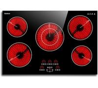 Karinear Plaque Vitrocéramique 5 Feux avec Double Zone Extensible, Plaque Électrique Encastrable 77CM, Table de Cuisson Vitrocéramique 8700W, Commande Indépendante, Minuterie Glaskeramikkochfeld