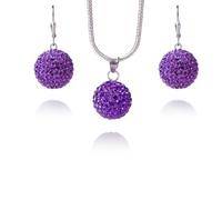 Karisma - Parure 2 pièces pendentif boule collier boucles d'oreilles argent 925/1000 rhodié avec Swarovski Elements 15 mm - Violet