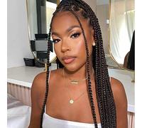 Karissa Black tressé perruques pour les femmes noires longues synthétiques avant de lacet perruques avec des cheveux de bébé pas cher long noir Micro Box tresse perruque cheveux sans colle résistant