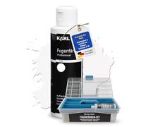 Karl Dahm - Kit de Teinture pour Joints Blanc 120 ml en Coffret I Kit de Réparation 2 Pinceaux (2mm - 4mm) + Éponge Spéciale I Teinter et Sceller les Carrelages Blanc - 12307