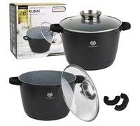 KARL HAUSAMNN Set de Casseroles Induction Noir - 2 Mange - 6.2 + 10 L - Batterie de Cuisine Fonte d'Aluminium - Marmite Couvercle en Verre - Casserole Tous Feux - Revêtement Antiadhésif