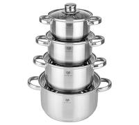 KARL HAUSMANN Batterie De Cuisine Induction Inox - Lot de 4 Casseroles Induction Tout Feux avec Couvercle Thermomètre - Casseroles Inox Échelle de Mesure - Cuisinière Électrique Set Casserole