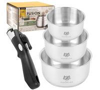 KARL HAUSMANN Batterie de Cuisine Inox Induction 3 Pièces - Casseroles Poignée Amovible - Lot Casseroles Induction Tout Feux - Ensemble Casserole et Poêle en Acier Inoxydable