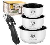 KARL HAUSMANN Batterie de Cuisine Inox Induction 3 Pièces - Casseroles Poignée Amovible - Lot Casseroles Induction Tout Feux - Ensemble Casserole et Poêle en Acier Inoxydable
