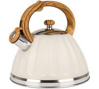 KARL HAUSMANN Bouilloire Induction 3L Inox avec Sifflante - Crème Theiere Cuisine pour Plaque Gaz, Vitrocéramique et Électrique - Grande Capacité Eau Chaude avec Couvercle Amovible