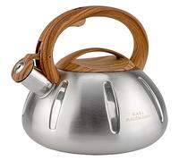 KARL HAUSMANN Bouilloire Inox Argenté - 3L - Bouilloire Sifflante - Bouilloire Induction, Gaz - Poignée Résistante à la Chaleur - Bouilloire Traditionnelle Tous Feux - Retro - Théière Gaz - Bouilloir