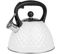 KARL HAUSMANN Bouilloire Inox Blanc - 3L - Bouilloire Sifflante - Bouilloir Induction, Gaz - Poignée Résistante à la Chaleur - Bouilloir Traditionnelle Tous Feux - Retro - Théière Gaz - Bouilloir