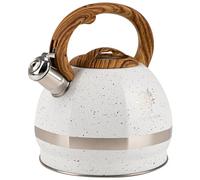 KARL HAUSMANN Bouilloire Inox Blanc - 3L - Bouilloire Sifflante - Bouilloir Induction, Gaz - Poignée Résistante à la Chaleur - Bouilloir Traditionnelle Tous Feux - Retro - Théière Gaz - Bouilloir