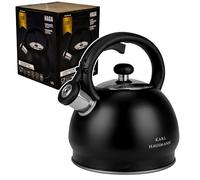 KARL HAUSMANN Bouilloire Inox Noir - 1.8L - Bouilloire Sifflante - Bouilloire Induction, Gaz - Poignée Résistante à la Chaleur - Bouilloire Traditionnelle Tous Feux - Retro - Théière Gaz - Bouilloir