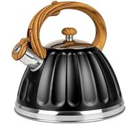 KARL HAUSMANN Bouilloire Inox Noir - 3L - Bouilloire Sifflante - Bouilloir Induction, Gaz - Poignée Résistante à la Chaleur - Bouilloir Traditionnelle Tous Feux - Retro - Théière Gaz - Bouilloir