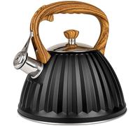KARL HAUSMANN Bouilloire Inox Noir - 3L - Bouilloire Sifflante - Bouilloir Induction, Gaz - Poignée Résistante à la Chaleur - Bouilloir Traditionnelle Tous Feux - Retro - Théière Gaz - Bouilloir