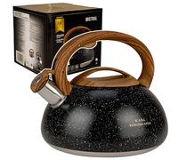 KARL HAUSMANN Bouilloire Inox Noir - 3L - Bouilloire Sifflante - Bouilloire Induction, Gaz - Poignée Résistante à la Chaleur - Bouilloire Traditionnelle Tous Feux - Retro - Théière Gaz - Bouilloir