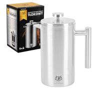 KARL HAUSMANN Cafetiere a Piston Inox - 1L - 8 Tasses - French Press Double Paroi - Cafetière Manuelle à Piston Camping Metal - Machine Cafe Piston - Thermo French Press Acier Coffee - Cafetier Piston