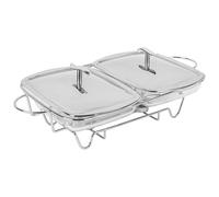 KARL HAUSMANN Chauffe Plat Buffet 4L - Réchauffe Plat en Acier INOX avec Insert Verre - Chafing Dish Couvercle Argenté - Plat Chauffant pour Buffets - Plaque Chauffante Bougie Chauffe-Plat