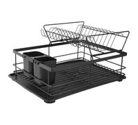 KARL HAUSMANN Egouttoir Vaisselle 2 Niveaux avec Bac d'Égouttage - 41,5x31x25 cm Range Vaisselle Cuisine avec Porte Couverts - Égouttoir pour Assiettes, Verres et Tasses - Métal Noir