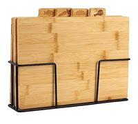 KARL HAUSMANN Ensemble de Planches à Découper Bois - 29x23 cm - Lot de 4 Planchettes Bambou avec Support - Compatible Lave-Vaisselle - Planche a Decouper Bois Cuisine - Idéal pour Déjeuner et Cuisine