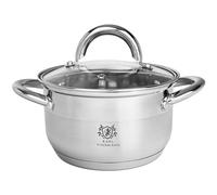 KARL HAUSMANN Faitout Inox - 1.3L - 14 cm - Marmite Induction en Acier Inoxydable 18/0 - Casserole avec Couvercle en Verre - fait tout tous feux - Faitouts Avec Échelle de Mesure - Cocotte Inox