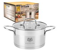KARL HAUSMANN Faitout Inox - 1.9L - 16 cm - Marmite Induction en Acier Inoxydable 18/10 - Casserole avec Couvercle en Verre - fait tout tous feux - Faitouts Avec Échelle de Mesure - Cocotte Inox