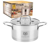 KARL HAUSMANN Faitout Inox - 3.6L - 20 cm - Marmite Induction en Acier Inoxydable 18/10 - Casserole avec Couvercle en Verre - fait tout tous feux - Faitouts Avec Échelle de Mesure - Cocotte Inox