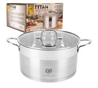 KARL HAUSMANN Faitout Inox - 6.1L - 24 cm - Marmite Induction en Acier Inoxydable 18/10 - Casserole avec Couvercle en Verre - fait tout tous feux - Faitouts Avec Échelle de Mesure - Cocotte Inox