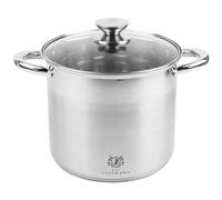 KARL HAUSMANN Grand Faitout Inox - 22.5L - 34 cm - Marmite Induction en Acier Inoxydable 18/0 - Casserole avec Couvercle en Verre - fait tout tous feux - Faitouts Avec Échelle de Mesure - Cocotte Inox
