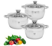 KARL HAUSMANN Lot de 3 Casseroles Induction Inox - Avec Couvercle Verre - Sans Revêtement - Compatibles Cuisinière, Gaz, Électrique - Graduation Intégrée - Set Casserole Tout Feux Cuisine