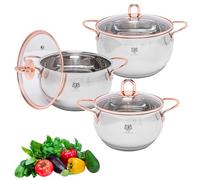 KARL HAUSMANN Lot de 3 Casseroles Induction Inox - Avec Couvercle Verre - Sans Revêtement - Compatibles Cuisinière, Gaz, Électrique - Graduation Intégrée - Set Casserole Tout Feux Cuisine