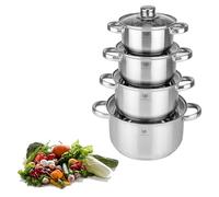 KARL HAUSMANN Lot de 4 Casseroles Induction Inox - Avec Couvercle Verre - Sans Revêtement - Compatibles Cuisinière, Gaz, Électrique - Graduation Intégrée - Set Casserole Tout Feux Cuisine