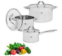 KARL HAUSMANN Lot de 4 Casseroles Induction Inox - Avec Couvercle Verre - Sans Revêtement - Compatibles Cuisinière, Gaz, Électrique - Graduation Intégrée - Set Casserole Tout Feux Cuisine