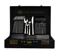 KARL HAUSMANN Ménagère 72 Pièces 12 Personnes en Inox avec Coffret Noir | Set de Couvert de Table 72 pièces en inox 18/0 pour 12 personnes avec couverts de service et élégant coffret noir