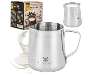 KARL HAUSMANN Pichet a Lait Inox - 350ml - Pot à Lait Barista Acier Inoxydable pour Cappuccino, Espresso & Latte Art - Inoxydable - Pot pour Mousser Le Lait - Pichet à Émulsionner