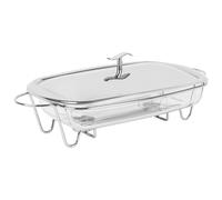 KARL HAUSMANN Plat Chauffant 3,6L avec Couvercle - Plat À Gratin en Verre avec Support Chauffant Et Couvercle INOX, Chauffe Plat pour Buffet, Four Et Service À Table