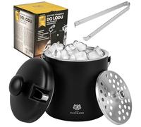 KARL HAUSMANN Seau a Glacon Isotherme - 1.3L - Acier Inoxydable Double Paroi - Bac à Glace Avec Couvercle et Pince - 100% Sans BPA - Idéal Pour Boissons Froides - Saut à Glaçons - Noir