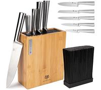 KARL HAUSMANN Set Couteaux de Cuisine Professionnel 5 Pièces - Bloc Couteaux Cuisine en Bambou avec Insert à Poils - Couteaux Tranchants en Acier - Ensemble de Couteaux de Cuisine Précision
