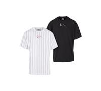 Karl Kani KM222-101-1 KK Lot de 2 t-shirts à rayures fines pour homme, blanc/noir, S grande taille taille tall
