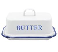 Karl Krüger 120252 Série Husum Beurrier émaillé Blanc avec bordure bleue 17 x 12 x 9 cm