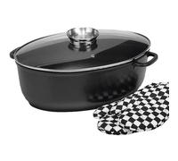 Karl Krüger 23038D Cocotte en fonte d'aluminium Delta - 38 x 26 x 13 cm - avec couvercle en verre et 1 paire de gants
