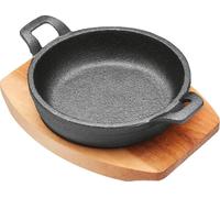 Karl Krüger 82018 Poêle à frire et à servir en fonte Toledo avec assiette en bois - émaillée - 18 cm - noir
