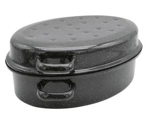 Karl Krüger Gänsebräter oval Ø26cm emailliert schwarz/weiß gesprenkelt