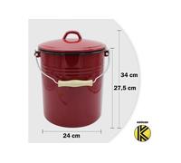 Karl Krüger Poubelle en émail avec couvercle rouge / noir
