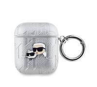 Coque pour AirPods 1/2 à Motif Karl et Choupette Gaufré Karl Lagerfeld Argent