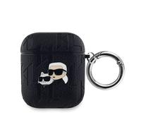 Karl Lagerfeld Coque pour Apple Pods 1/2 à Motif Karl et Choupette Gaufré Noir