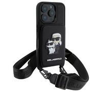 Karl Lagerfeld Coque pour iPhone 16 Pro avec Bandoulière et Porte-cartes Élégant